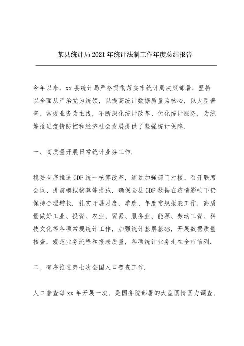 某县统计局2021年统计法制工作年度总结报告.docx