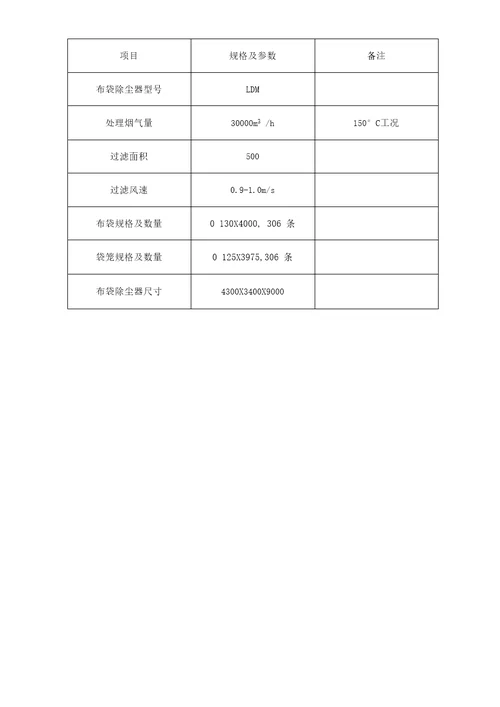 布袋及脱硫塔参数表1