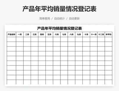 产品年平均销量情况登记表