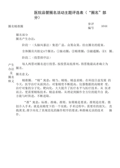 医院品管活动圈名精准圈评选表.docx