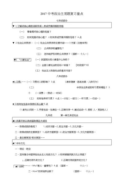 江苏省东海县2017届中考政治主观题复习重点