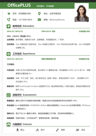 市场销售专业大学生简历