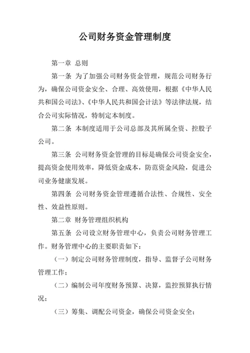 公司财务资金管理制度模板