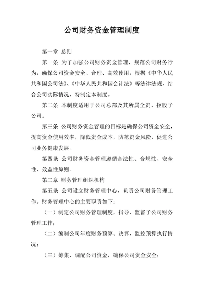 公司财务资金管理制度模板