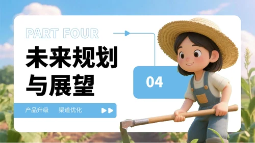 蓝色3D风乡村农产品销售总结PPT