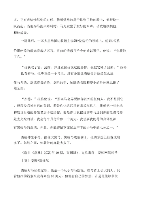 黑骏马阅读答案2