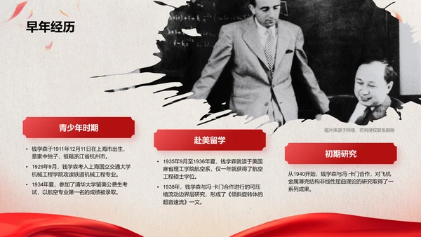 红色党政风人物介绍：钱学森PPT模板