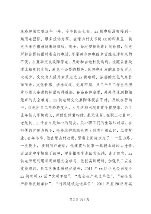 供电所先进单位事迹材料：守护光明的使者.docx