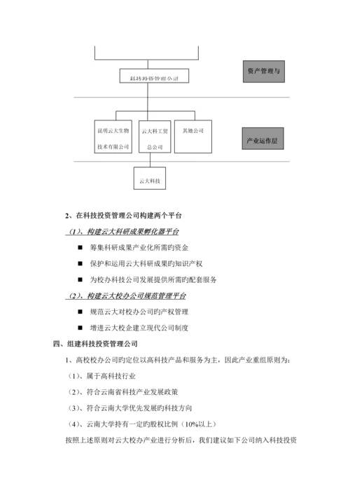 校办企业现状及投资管理公司组建专题方案框架分析.docx