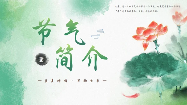 大暑节气中国风水墨荷花背景通用PPT模板
