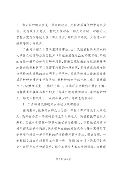 全区妇女参政议政工作情况调研报告.docx