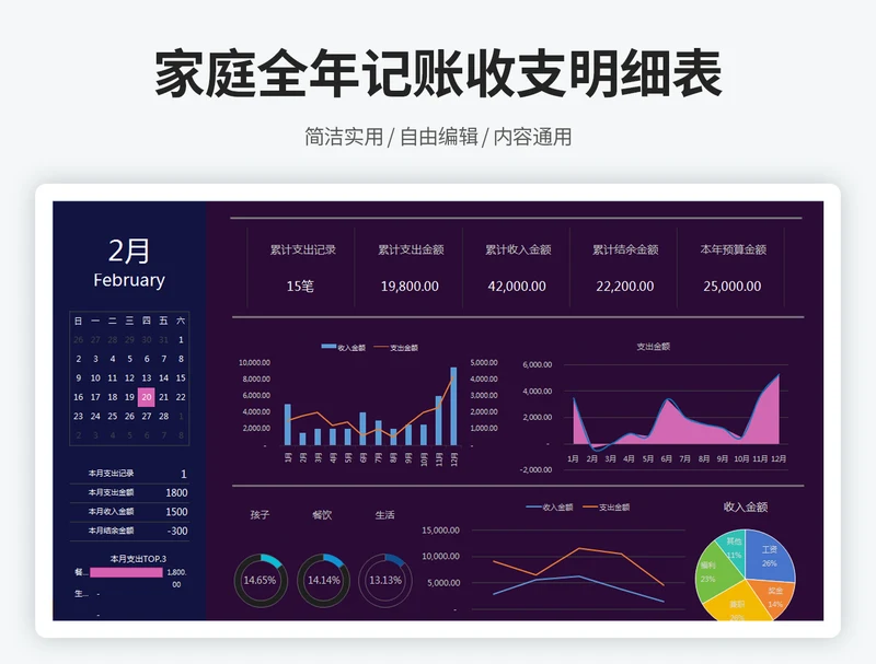 家庭全年记账收支明细表