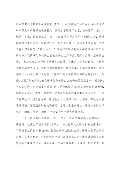 镇安监站上半年安全生产工作汇报