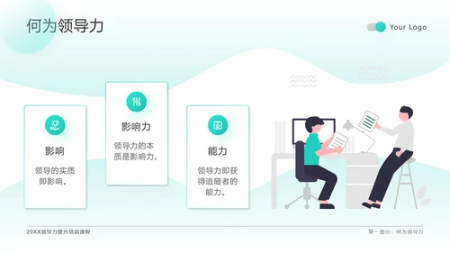 绿色扁平领导力培训通用PPT模板