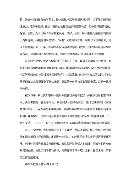关于中学新教师工作心得体会800字5篇