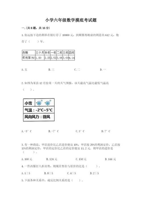 小学六年级数学摸底考试题【达标题】.docx