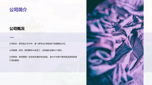 紫色商务现代旅行社产品推荐市场营销PPT模板