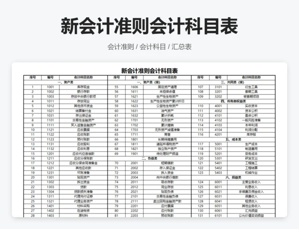 新会计准则会计科目表
