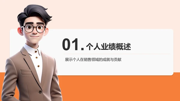 橙色3D风销售主管述职报告PPT模板