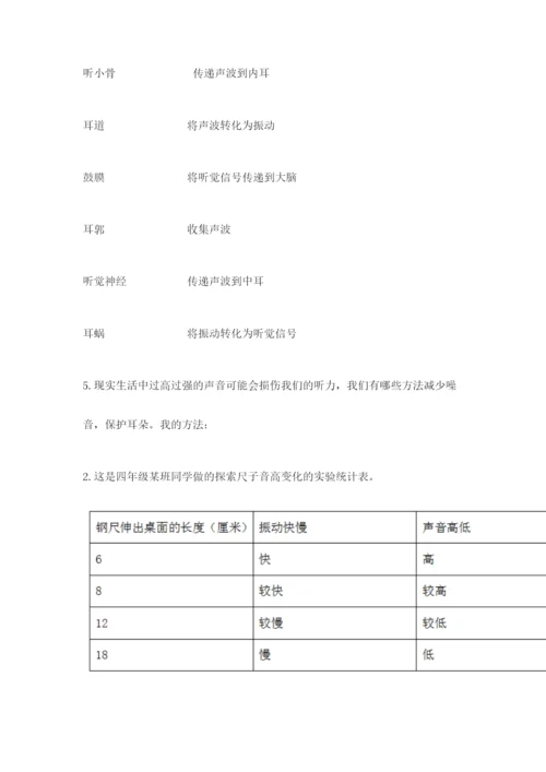 教科版科学四年级上册第一单元声音测试卷及完整答案【考点梳理】.docx
