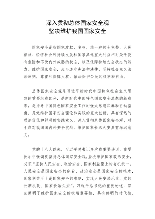 【党课讲稿】深入贯彻总体国家安全观 坚决维护我国国家安全.docx