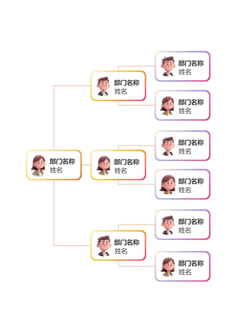 组织架构-彩色渐变竖版矩形word模板