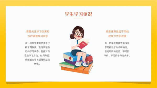 黄色简约卡通插画高一期中家长会动态PPT