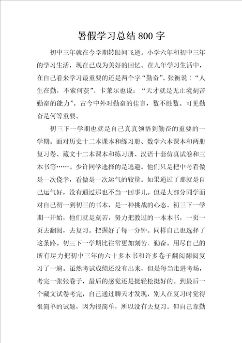 暑假学习总结800字