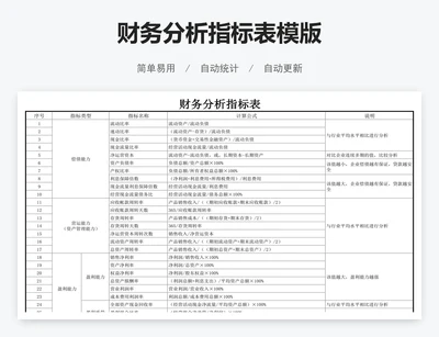 财务分析指标表模版