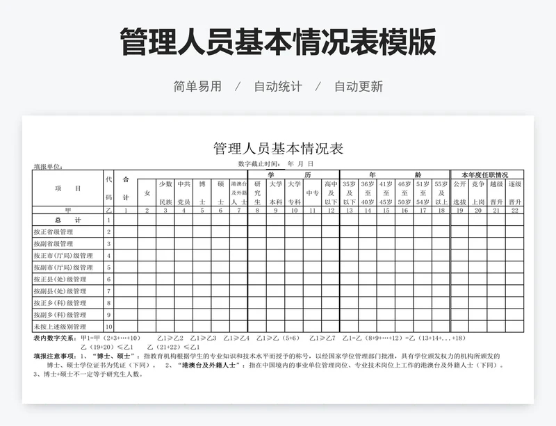 管理人员基本情况表模版