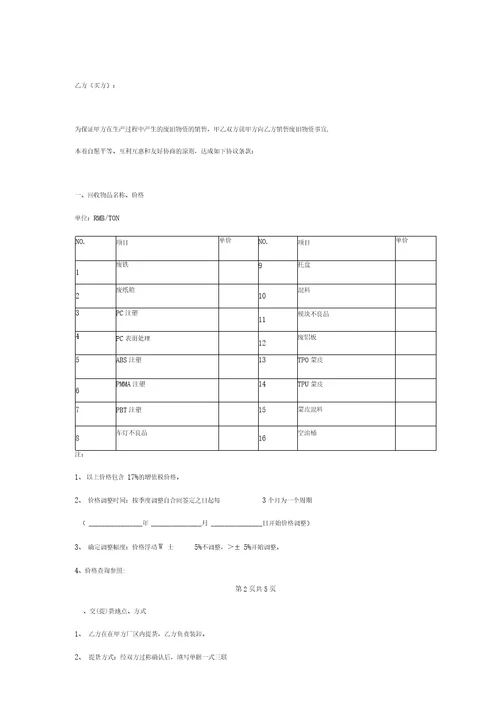 汽车废品回收合同协议书范本