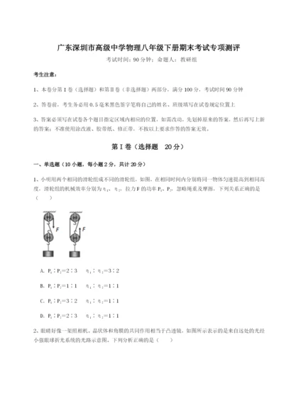 专题对点练习广东深圳市高级中学物理八年级下册期末考试专项测评练习题（详解）.docx