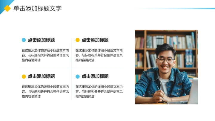 蓝黄色简约风大学生小组项目报告PPT模板