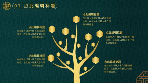 奢华金绿色元旦灯笼通用PPT模板