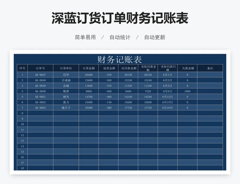 深蓝订货订单财务记账表