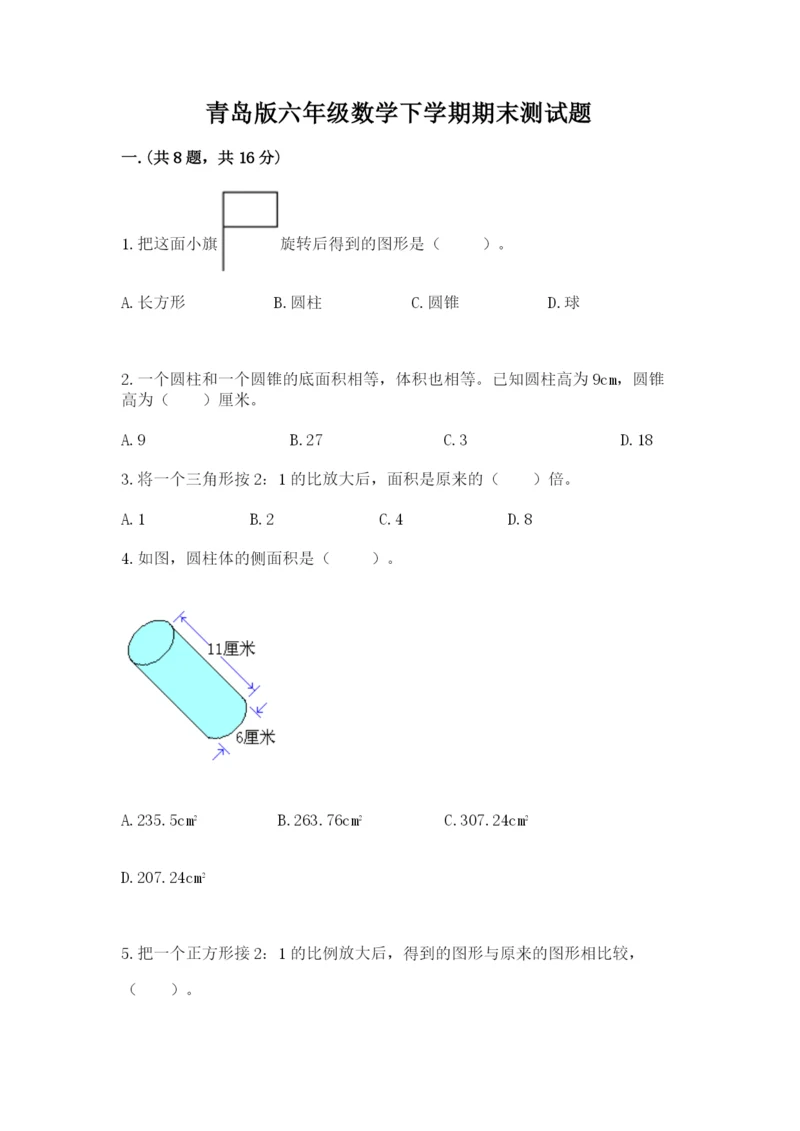 青岛版六年级数学下学期期末测试题【突破训练】.docx