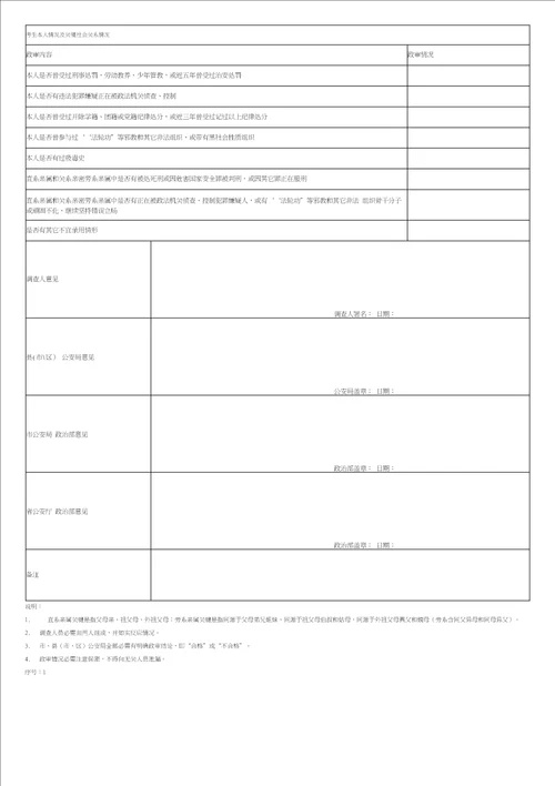 公安警察院校招生政审表公安招生申请表