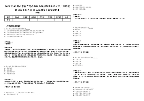 2021年05月山东省青岛西海岸新区部分事业单位公开招聘紧缺急需工作人员10人模拟卷答案详解第067期
