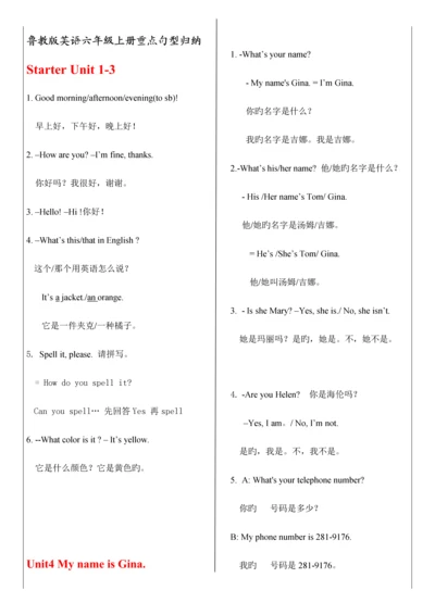 2023年鲁教版英语六年级上册重点句型归纳.docx