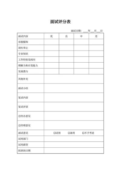 面试评分表人事文件