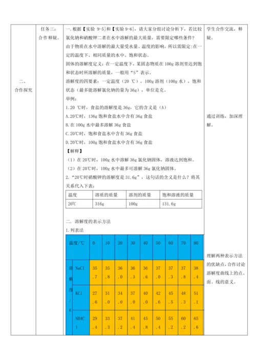 【高效备课】9.2.2溶解度 教学设计--人教版（2024）化学九下