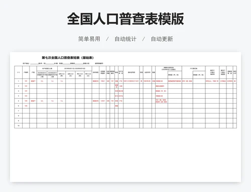全国人口普查表模版