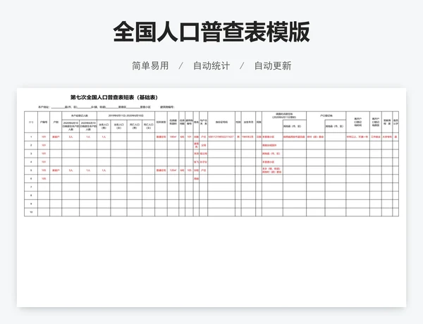 全国人口普查表模版