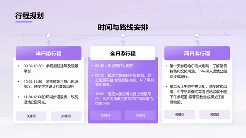 紫色商务风旅游攻略与行程推荐PPT模板