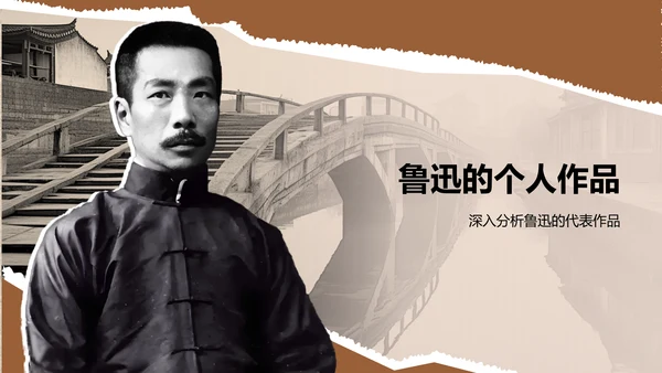 橙色复古风鲁迅-现代文学的奠基人之一PPT模板