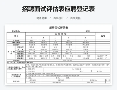 招聘面试评估表应聘登记表