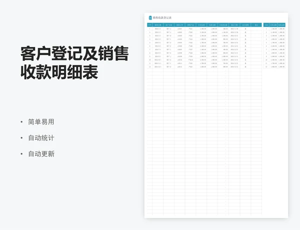 客户登记及销售收款明细表