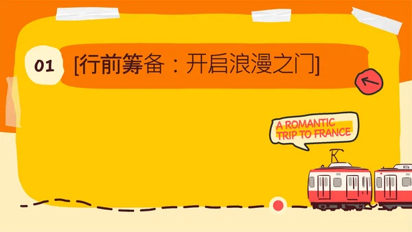 橙黄色简约手绘拼贴法国旅游攻略PPT模板