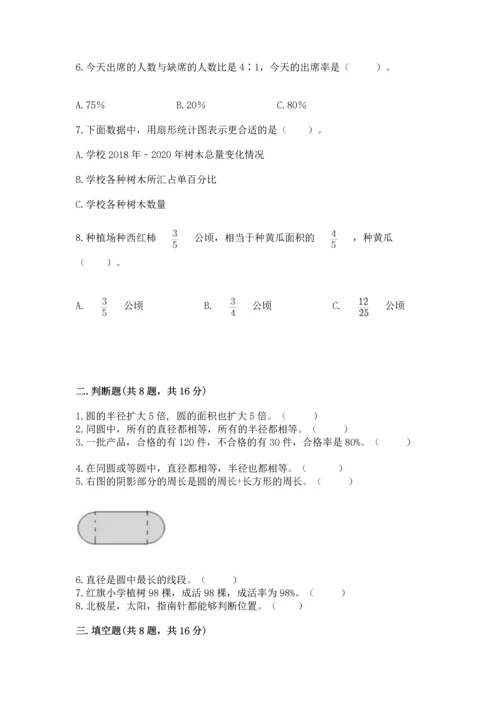 人教版小学六年级上册数学期末测试卷带答案解析.docx