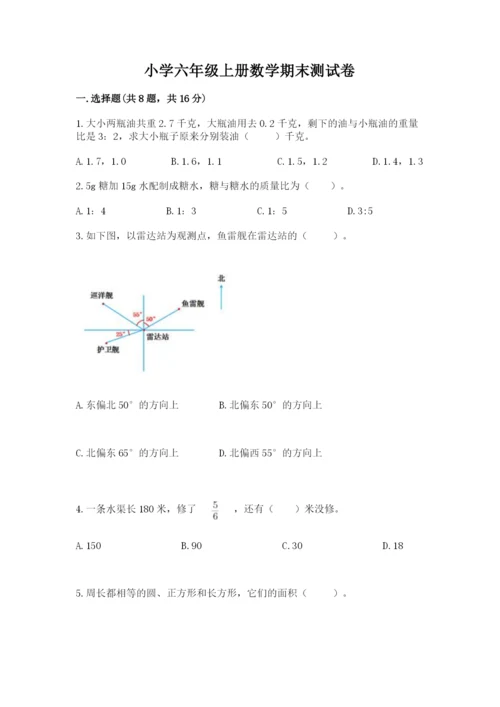 小学六年级上册数学期末测试卷含答案【研优卷】.docx